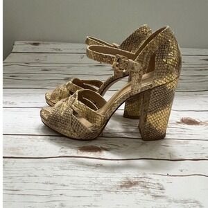 Michael Kors Platform Sandals Gold Snake Embossed Block Heel 8M